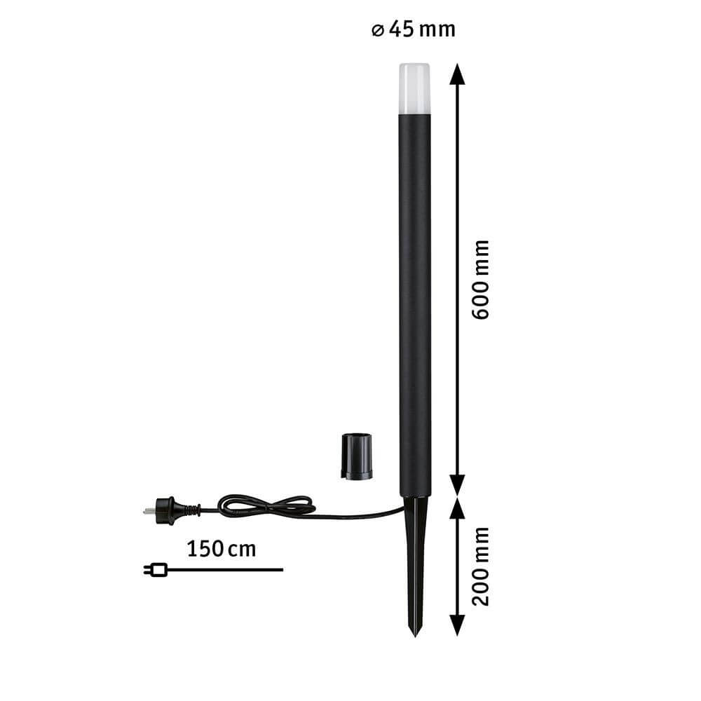 LED Weg- & Pollerleuchte Flarea 60cm Schwarz IP65 mit Dimensionen und Anschlussdetails.