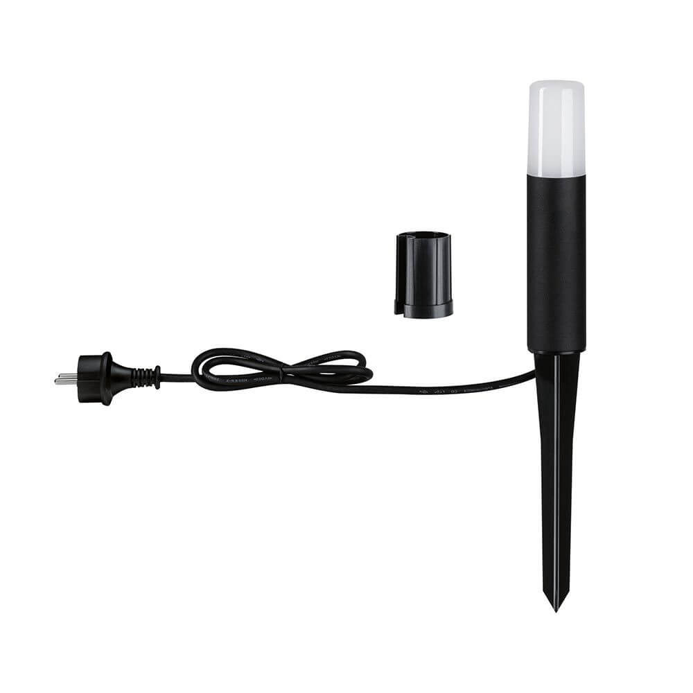 LED Wegleuchte Flarea Schwarz Alu 20cm IP65 mit Kabel und Erdspieß, ideal für Außenbeleuchtung.