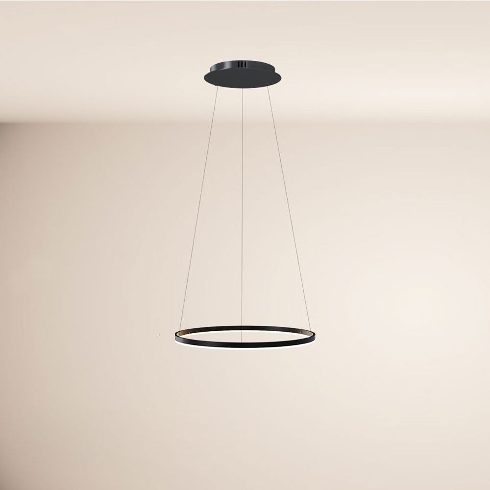s.luce LED Ring Hängeleuchte 60cm in modernem, minimalistischem Design an der Decke.