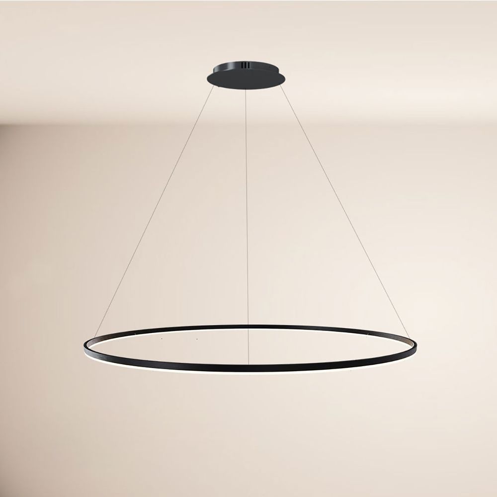 s.luce LED Ring Pendelleuchte in elegantem Design, Ø 150cm, abgehängt für moderne Wohnräume.