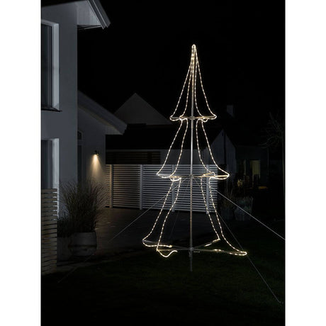 LED Schlauchsilhoutte Tannenbaum 3D groß 432 Warmweiße Dioden IP44 außenbeleuchtet bei Nacht.