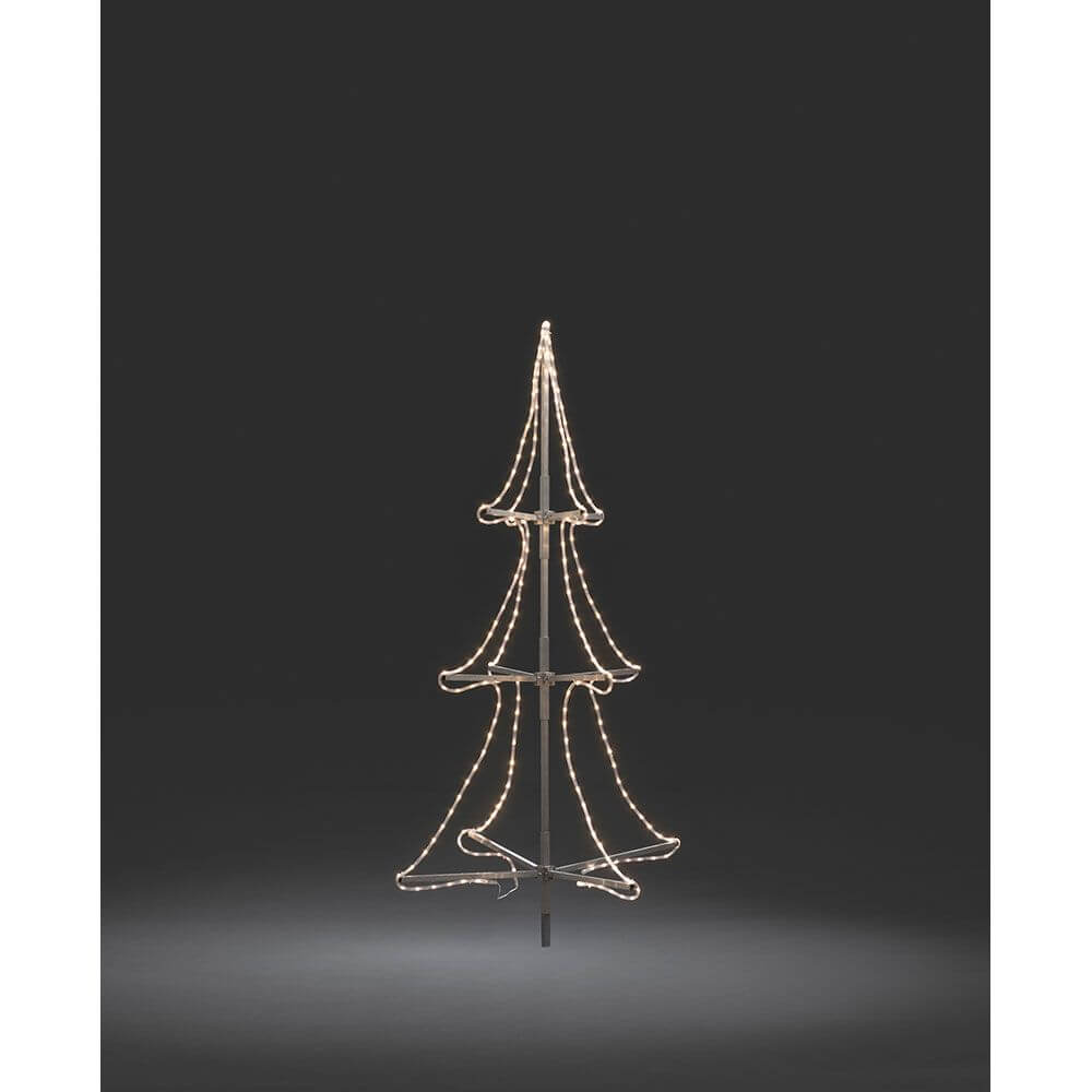 LED Schlauchsilhoutte Tannenbaum 3D klein 216 Warmweiße Dioden IP44 auf dunklem Hintergrund