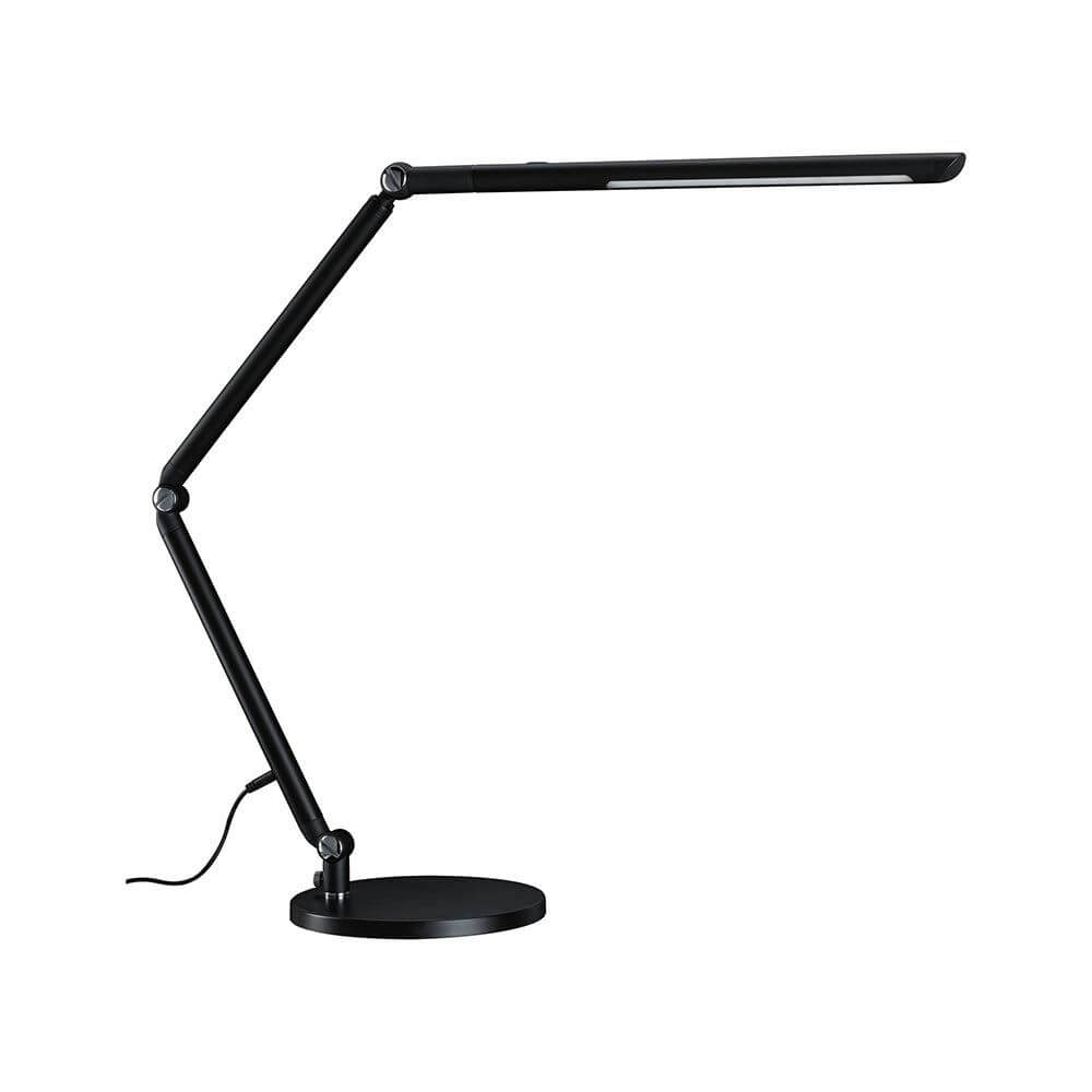 Schwarze LED Schreibtischleuchte FlexBar mit dimmbarer Tunable White-Funktion und flexiblem Arm.