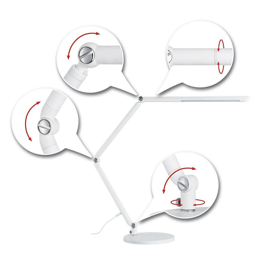 LED Schreibtischleuchte FlexBar in Weiß mit verstellbarem Flexarm und Gelenken für optimale Beleuchtung.