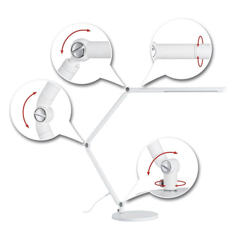 LED Schreibtischleuchte FlexBar in Weiß mit verstellbarem Flexarm und Gelenken für optimale Beleuchtung.