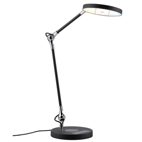 LED Schreibtischlampe Numis, dimmbar, induktives Laden, CCT, zeitloses Schwarz, verstellbare Gelenke.