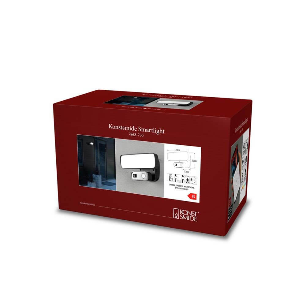 Konstsmide Smartlight Verpackung mit Kamera, Lautsprecher und Steuerung für Wlan.