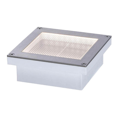 LED Luminaire solaire d’encastrement au sol Aron avec détecteur de mouvement IP67 3000K de forme carrée et cadre en acier inoxydable.