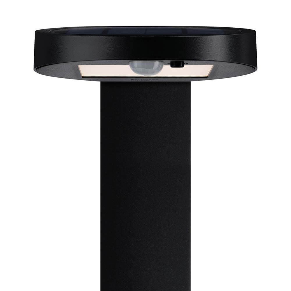 LED Solar Pollerleuchte Ryse mit Sensor IP44 3000K Anthrazit in moderner Form und solarbetriebenem Design.
