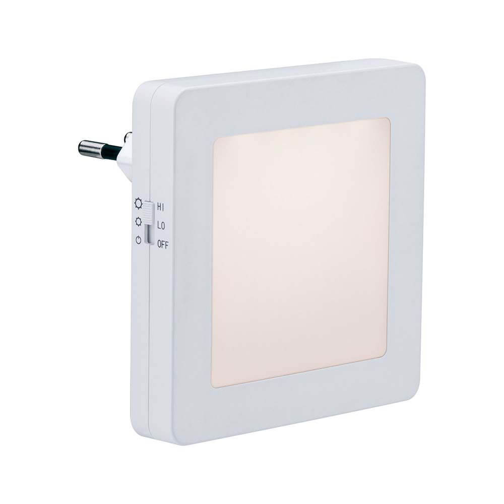 LED Steckerlicht Esby mit Dämmerungssensor und zwei Helligkeitsstufen in Weiß.