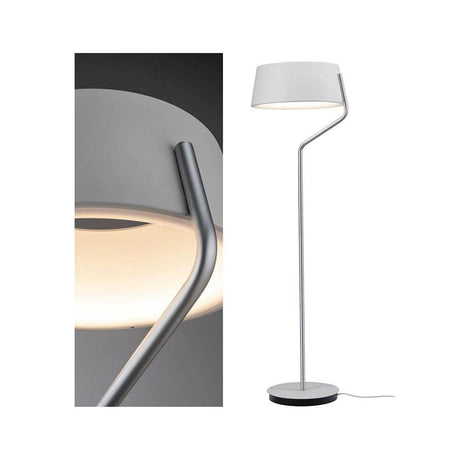 LED Stehleuchte Belaja 22W Weiß/Chrom-Matt mit elegantem Design und Fußdimmer für warmes Licht.
