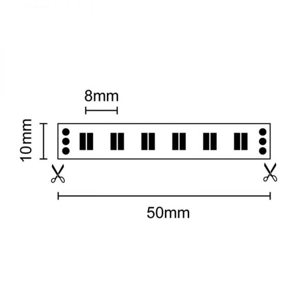 Schematische Darstellung der Trennstelle für LED Strip 5m 8500lm 24V Weiß-dynamisch, 25mm a 6 Chips.