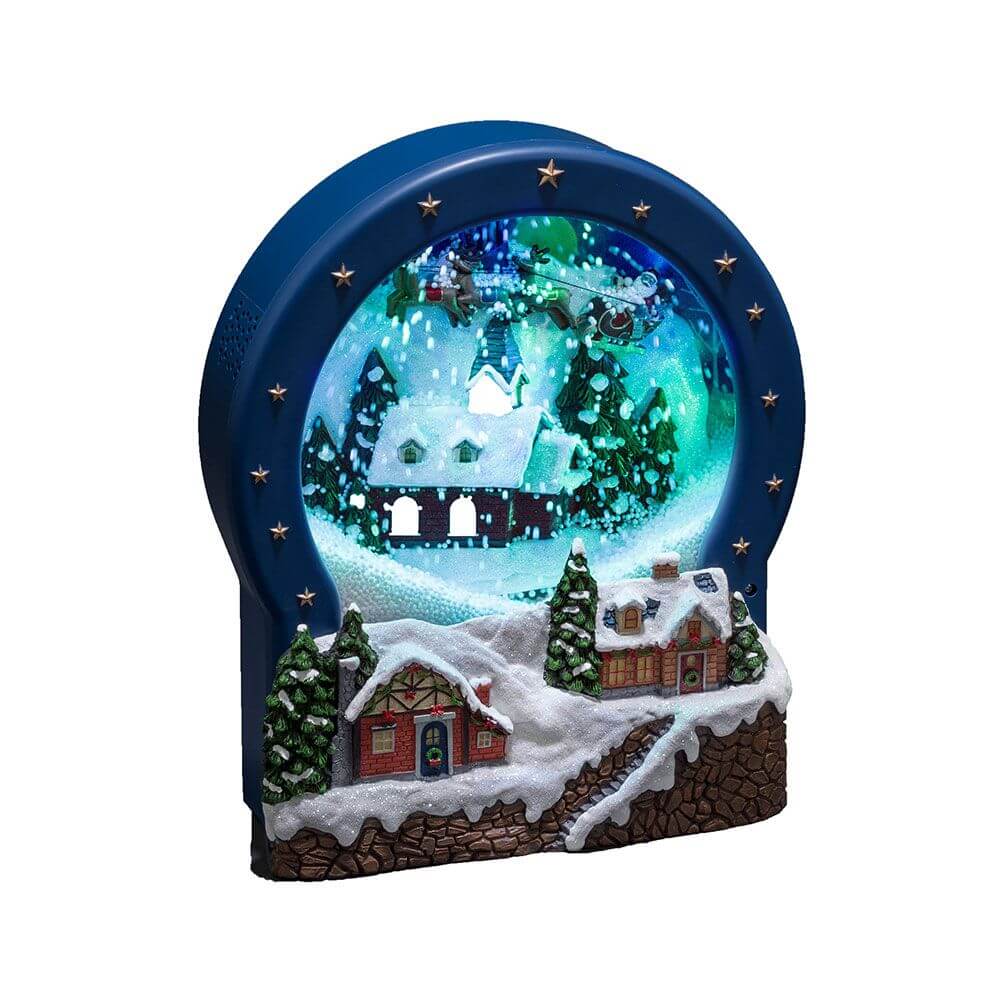 LED Dorf Glas mit Animation Weihnachtsliedern 9 bunte Dioden batteriebetrieben - Winterlandschaft mit Lichtern.