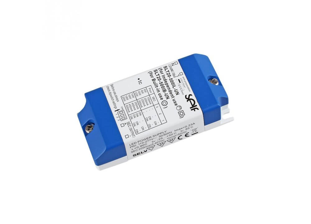 LED-Treiber 1-20W 150-500mA DC 5-40V UNI in kompakter Bauweise für LED-Anwendungen.