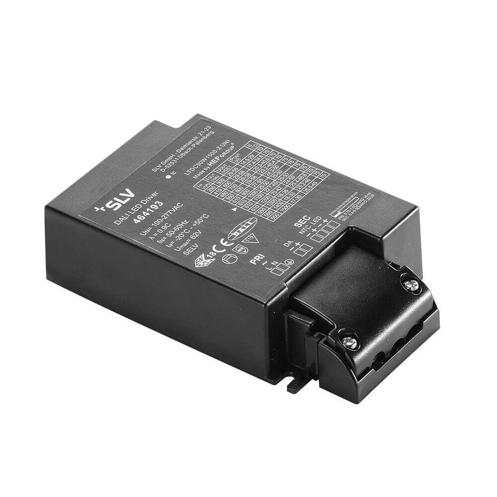 LED-Treiber 50W 1000mA inkl. Zugentlastung DALI Dimmbar auf einem weißen Hintergrund.