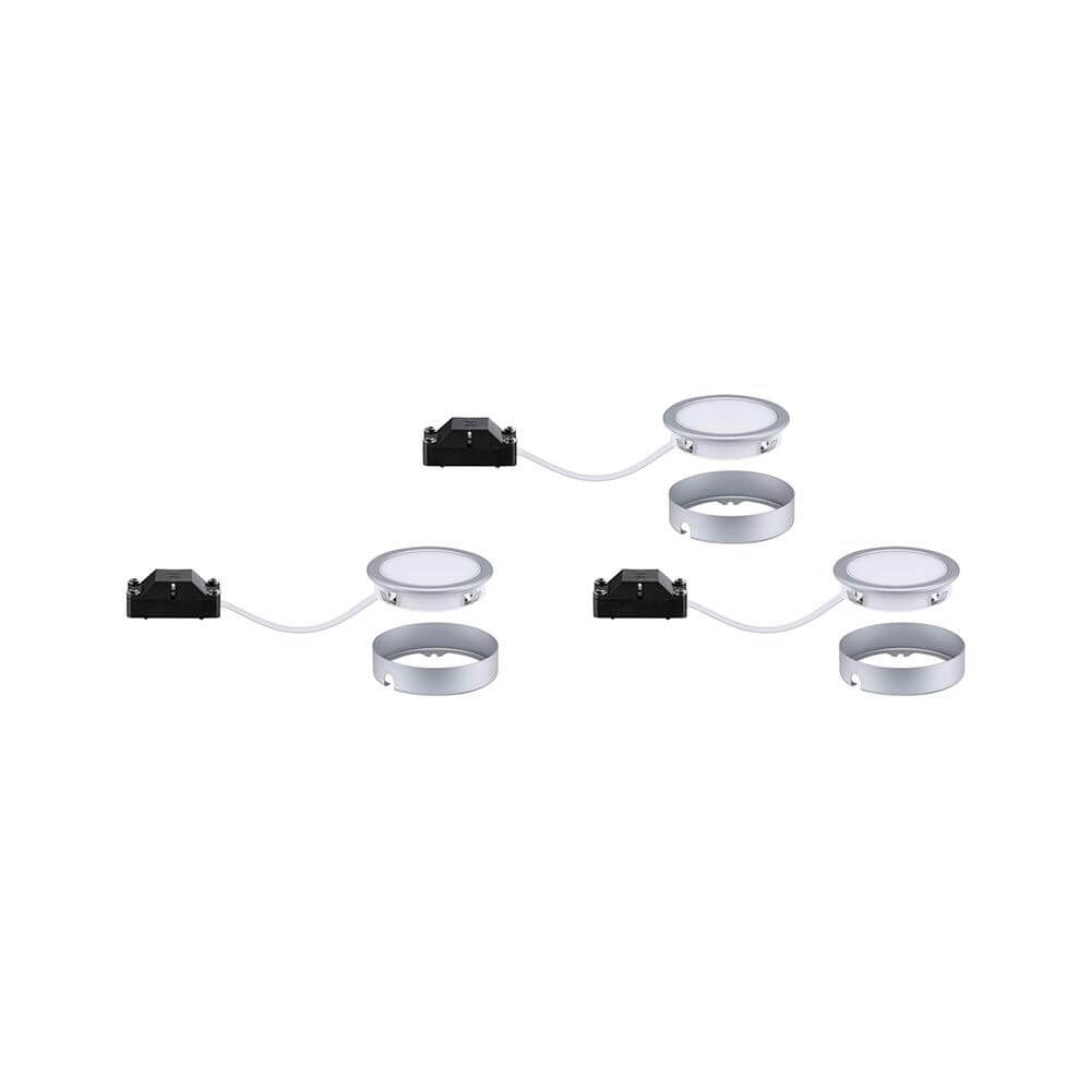 LED Unterschrankleuchte Pukk Chrom-Matt im 3er-Set, ideal zur Möbelbeleuchtung und effektvollen Präsentation.