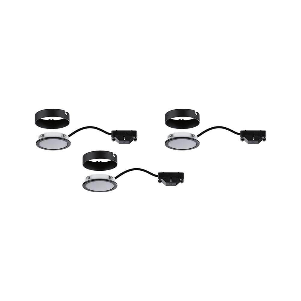 LED Unterschrankleuchte Pukk Rund 6,5cm Schwarz im 3er-Set, ideal für Möbelbeleuchtung.