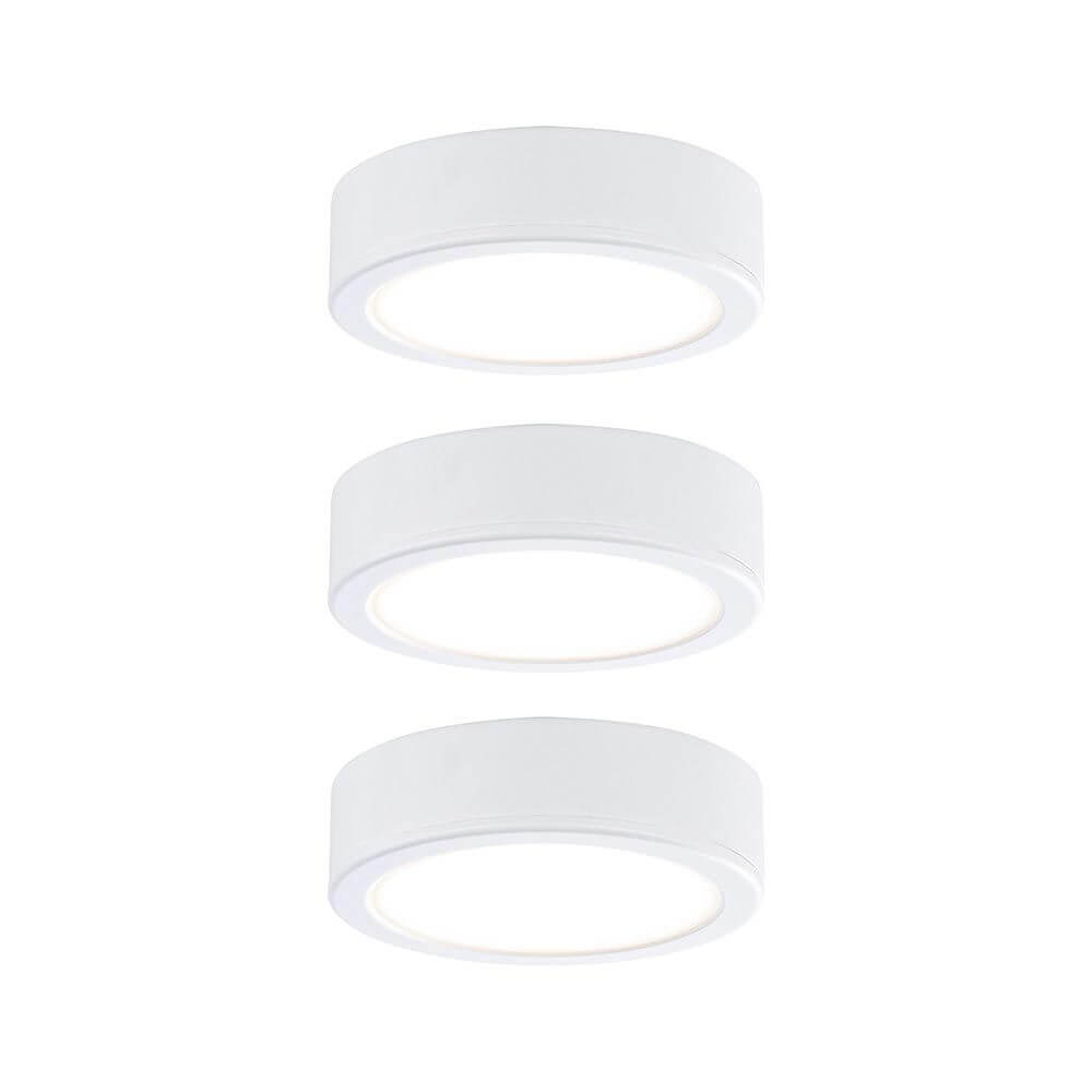 LED Unterschrankleuchte Pukk Rund 6,5cm Weiß im 3er-Set für Möbelbeleuchtung.