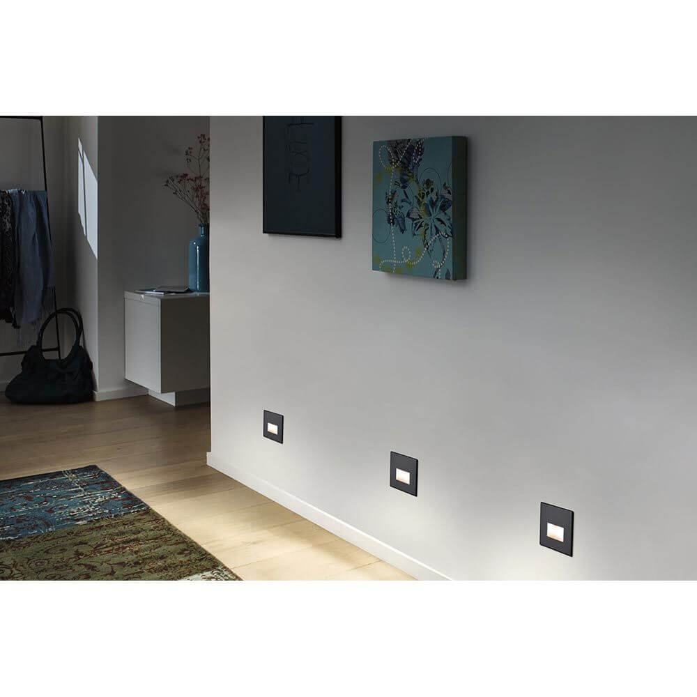Moderne LED Wandeinbauleuchte Edge Quadro in Schwarz-Matt, dekorative Beleuchtung an Wänden.