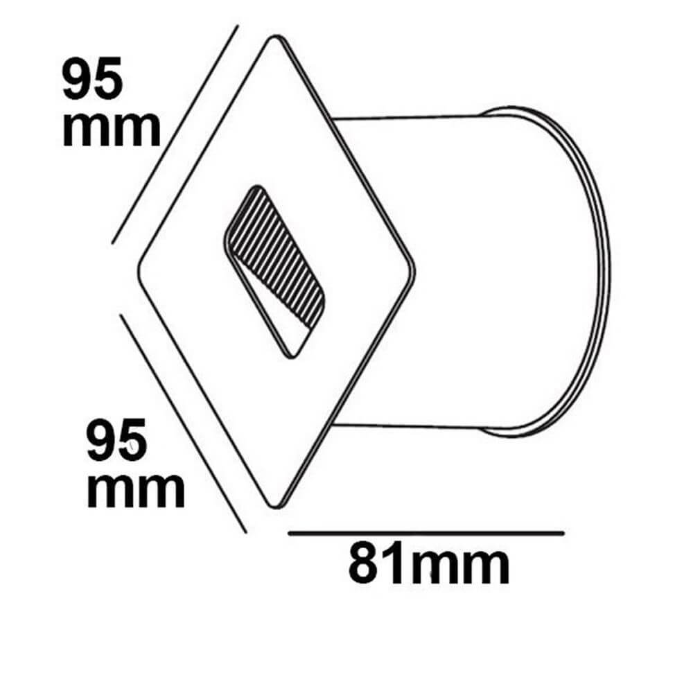 LED Wandeinbauleuchte eckig 3W Edelstahl Warmweiß IP65 Maßzeichnung 95mm x 95mm x 81mm