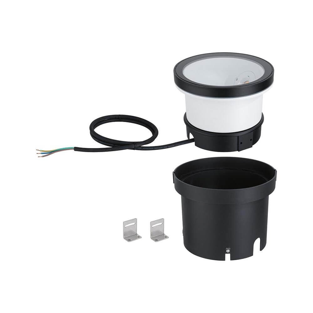 LED Einbau-Wandfluter Ocos IP67 Anthrazit Metall mit Zubehör und Montageschale für Außenbereiche.