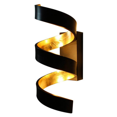 LED Wandlampe Helix Goldfarben, Schwarz mit spiralförmigem Design und indirektem Licht.