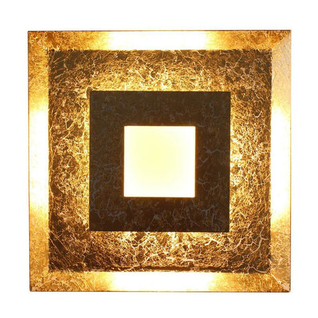 LED Wandlampe Window S Goldfarben in quadratischer Form mit indirekter Beleuchtung.