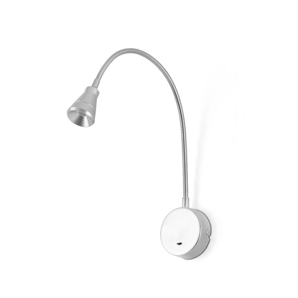 LED Wandleseleuchte BEL Chrom mit flexiblem Schwanenhals und zeitlosem Design in Silber.