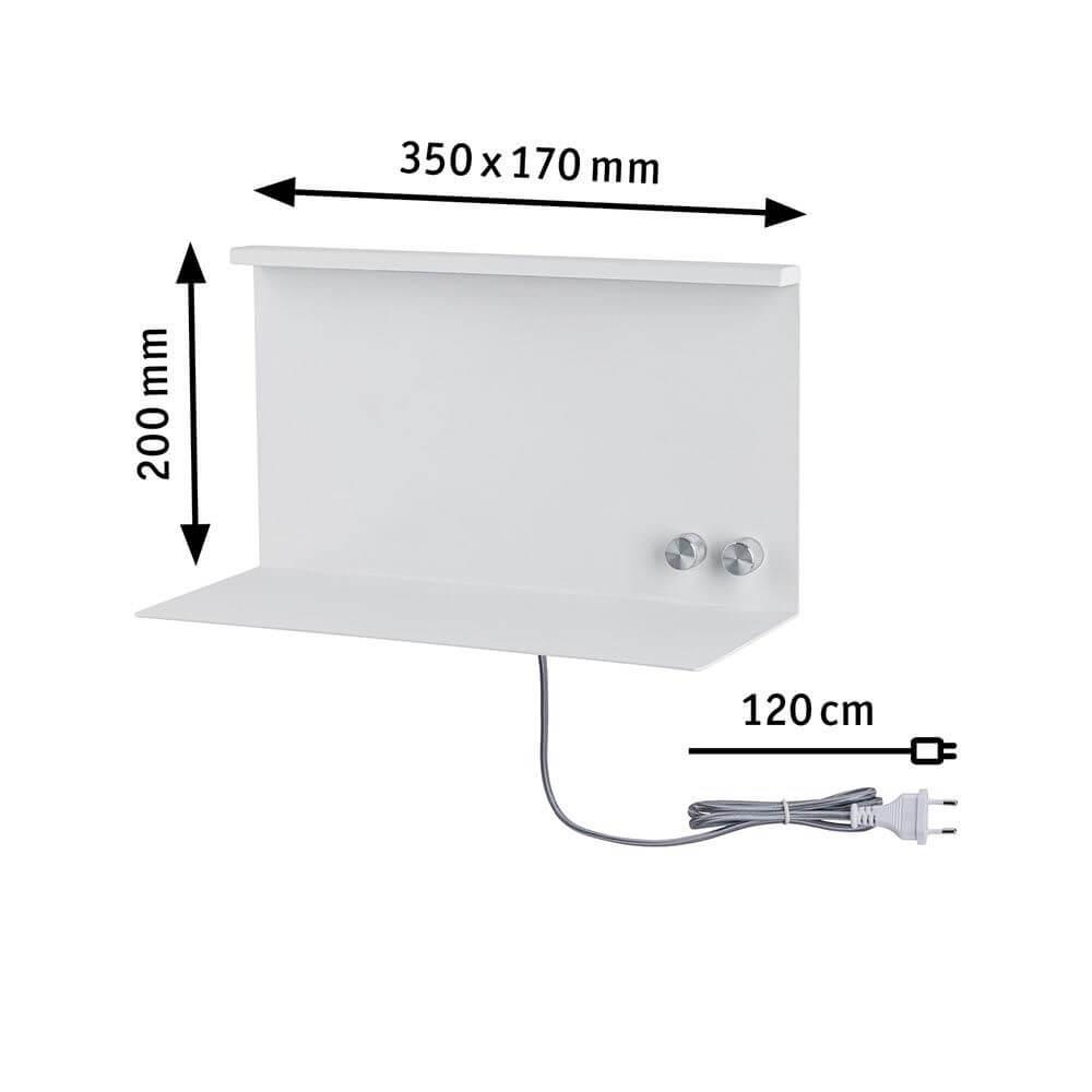 LED Wandlampe Jarina mit Ablage + USB Dimmbar - Weiß mit Maßen 350 x 170 mm, 200 mm hoch, 120 cm Kabel