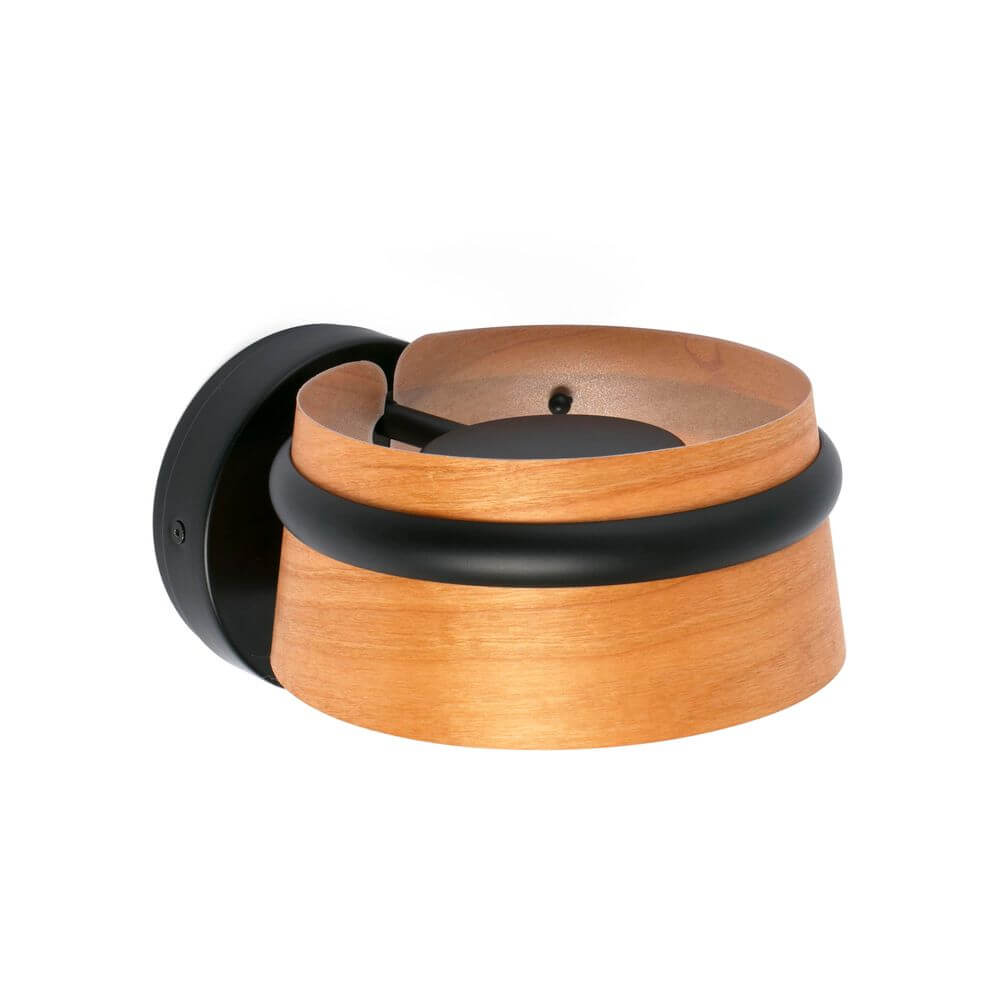 LED Wandleuchte LOOP Dimmbar Schwarz, Braun mit Holz- und Schwarz-Elementen für stilvolle Beleuchtung.