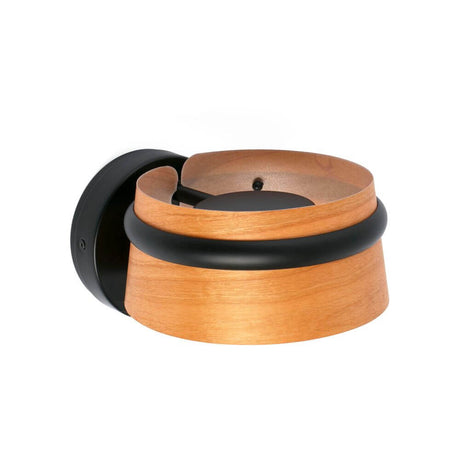LED Wandleuchte LOOP Dimmbar Schwarz, Braun mit Holz- und Schwarz-Elementen für stilvolle Beleuchtung.
