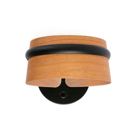 LED Wandleuchte LOOP Dimmbar Schwarz, Braun mit Holz- und Metall-Akzenten.