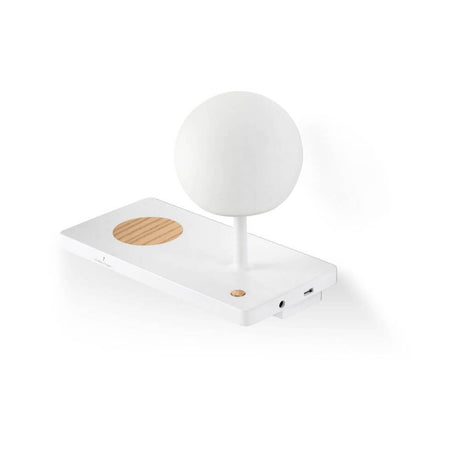 LED Wandleuchte NIKO Links Weiß, Braun mit Dimmschalter und Ladevorrichtung.