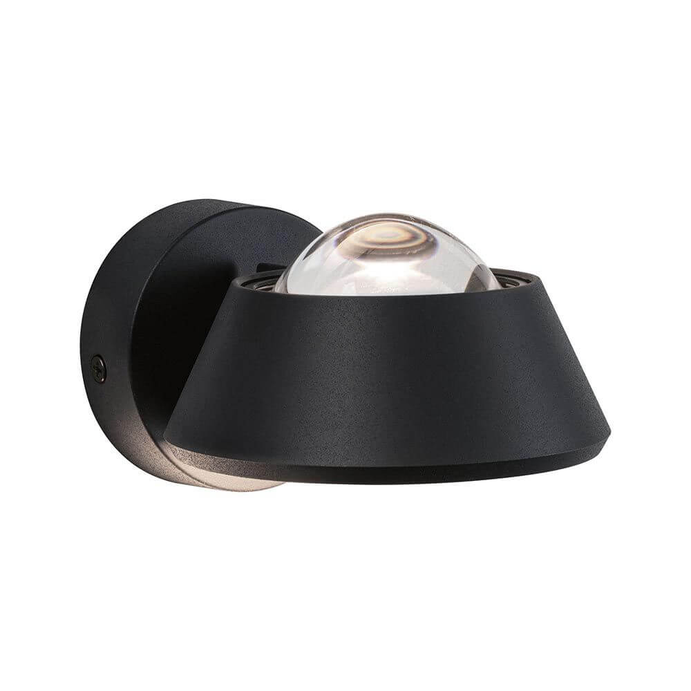 LED Wandleuchte Sabik Dimmbar Schwarz mit Glaslinse und IP44-Schutz für Badnutzung