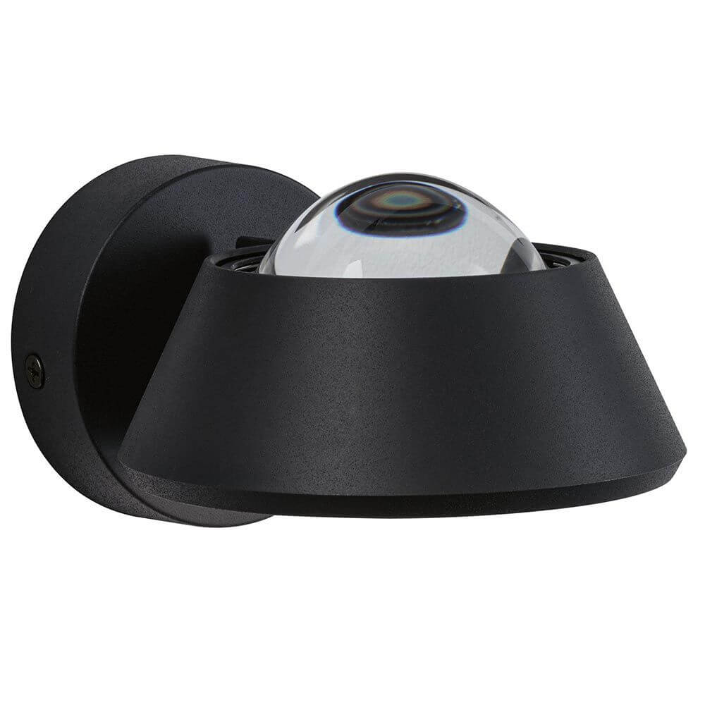 LED Wandleuchte Sabik Dimmbar Schwarz mit Glaslinse und wandmontiertem Design.
