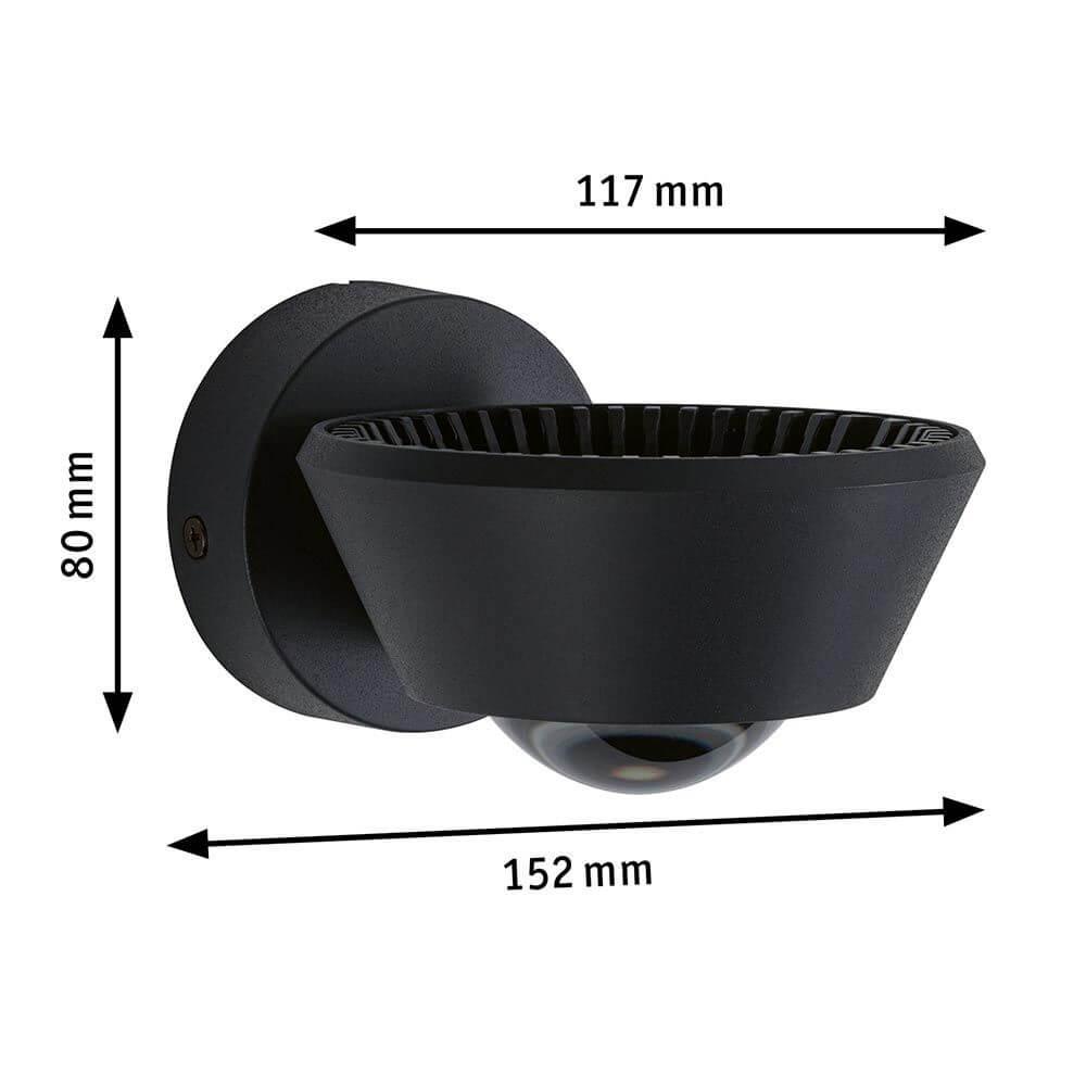 LED Wandleuchte Sabik Dimmbar Schwarz mit Abmessungen 117 mm x 80 mm x 152 mm, ideal für Wände und Räume.