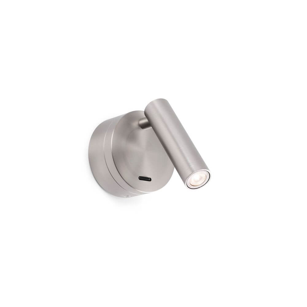 LED Wandstrahler BOC 3W 3000K Nickel-Satin an moderner Wandhalterung in Nickel-Satin Finish