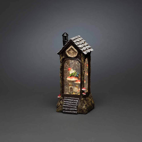 LED Water lantern with battery operation & 5h timer in a decorative lantern with mushrooms and magical creatures.