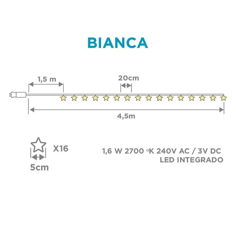 LED Sternen Weihnachtslichterkette Bianca IP44