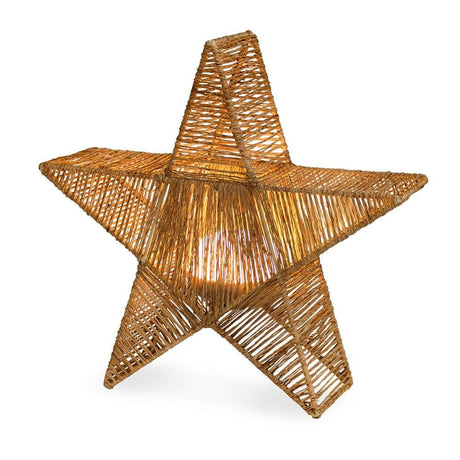 LED Battery-operated Christmas star Sisine Star IP54 made of natural weave with warm white light.