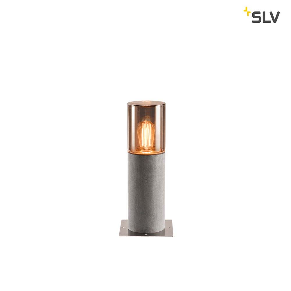 Lisenne Pole 40 E27 Grau IP54 mit Rauchglas-Optik und Basalt-Unterbau, geeignet für LED- und Energiesparleuchtmittel.