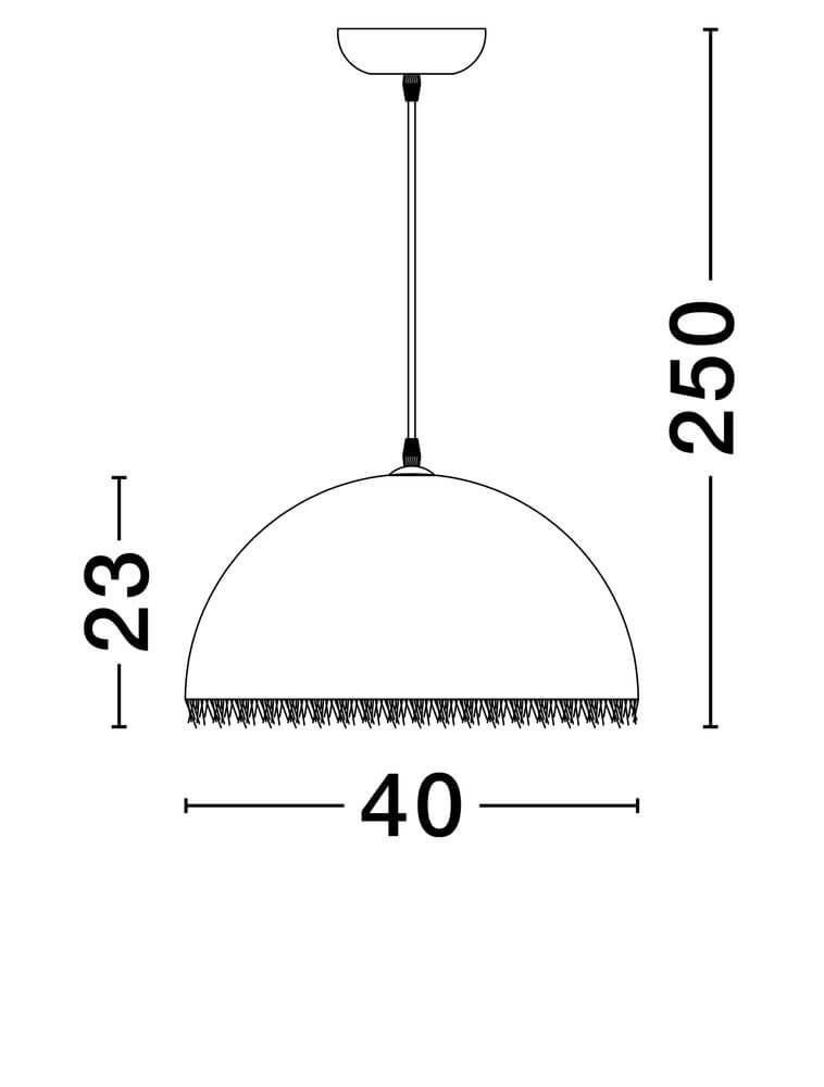 Lalu Pendelleuchte Ø 40cm mit Maßzeichnungen von Höhe und Durchmesser.