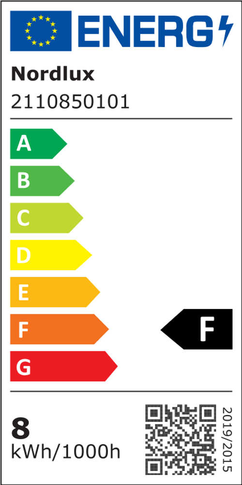Energieeffizienzlabel für Nordlux LED Leuchte, Klasse F, zeigt kWh/1000h an.