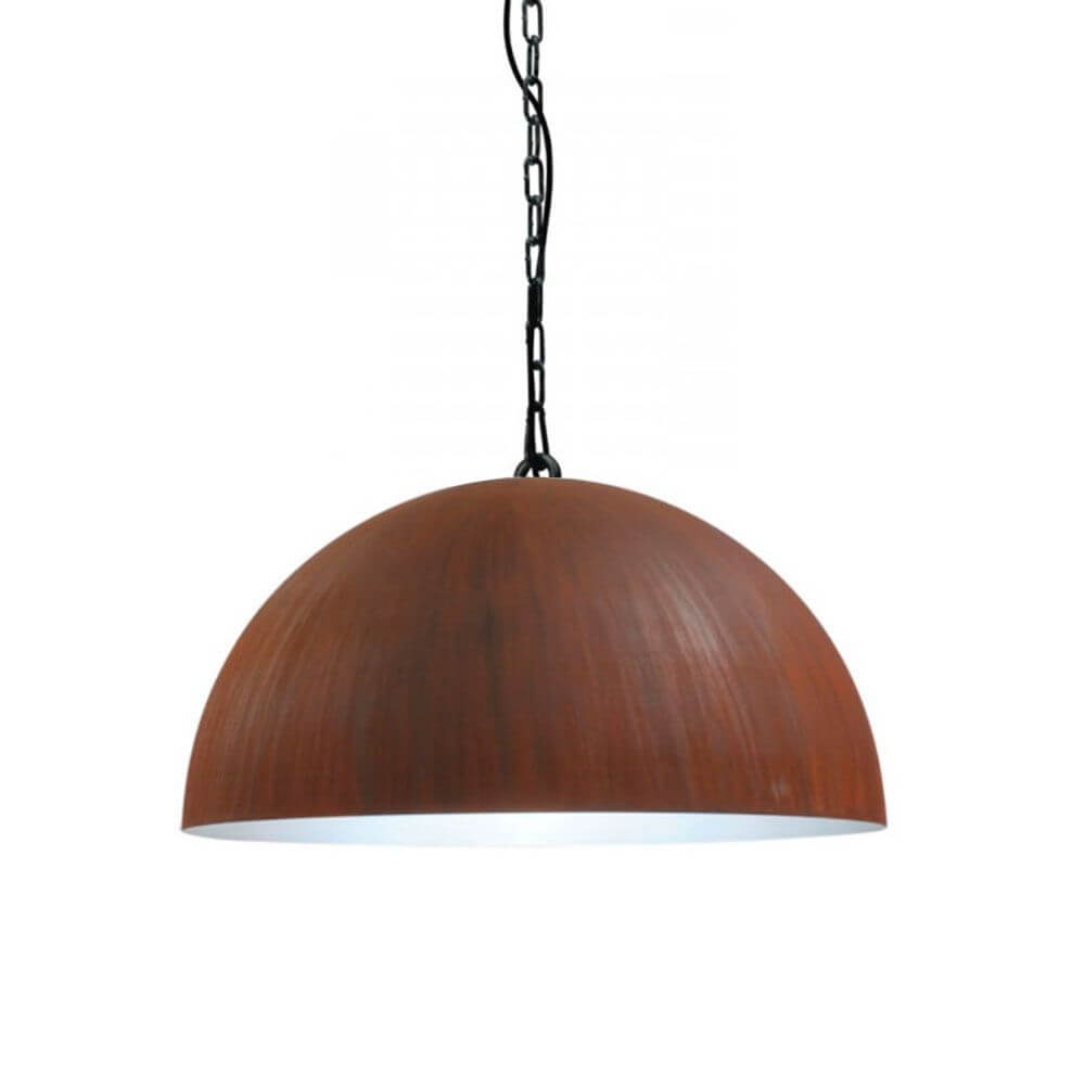 Larino Pendelleuchte mit rustikaler Kette Ø80cm Rost- Weiß - handgefertigte Pendellampe in Haubenform.