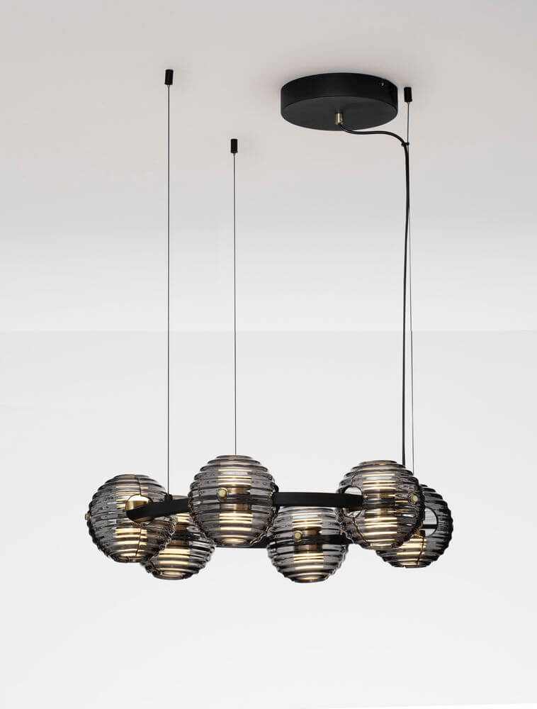 Las LED Pendelleuchte 6-flammig Ø 63cm 3000K Schwarz, Gold im modernen Design mit metallischen Elementen