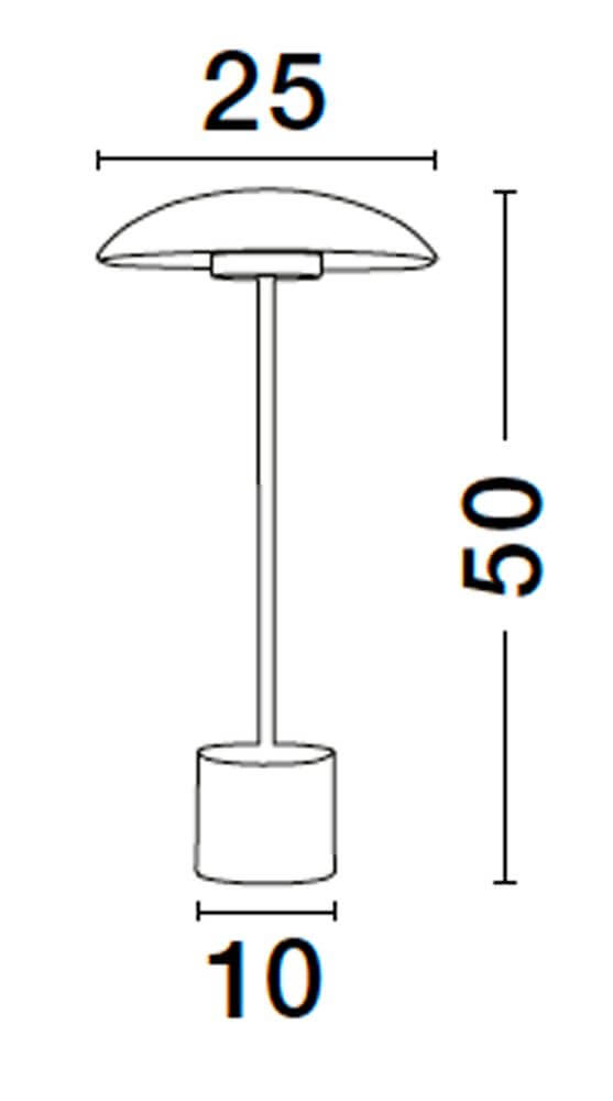 Maßzeichnung der Lash LED Tischleuchte 3000K mit Höhe 50 cm und Fußdurchmesser 10 cm.