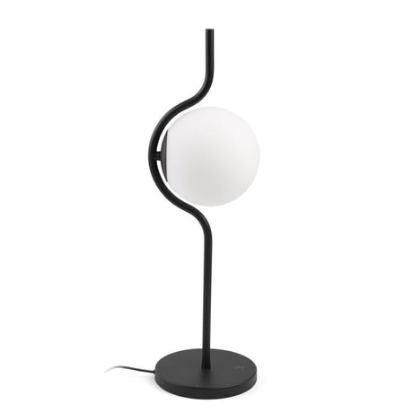 Le Vita LED Tischlampe Touch-Dimmer Schwarz mit opalgläserner Lichtkugel und elegantem schwarz-goldenem Design.