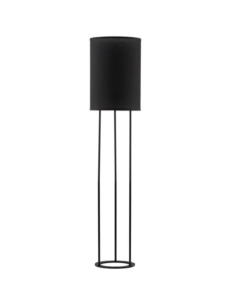 Leith Stehlampe Schwarz mit minimalistischen Design und zylinderförmigem Lampenschirm für modernen Wohnraum.