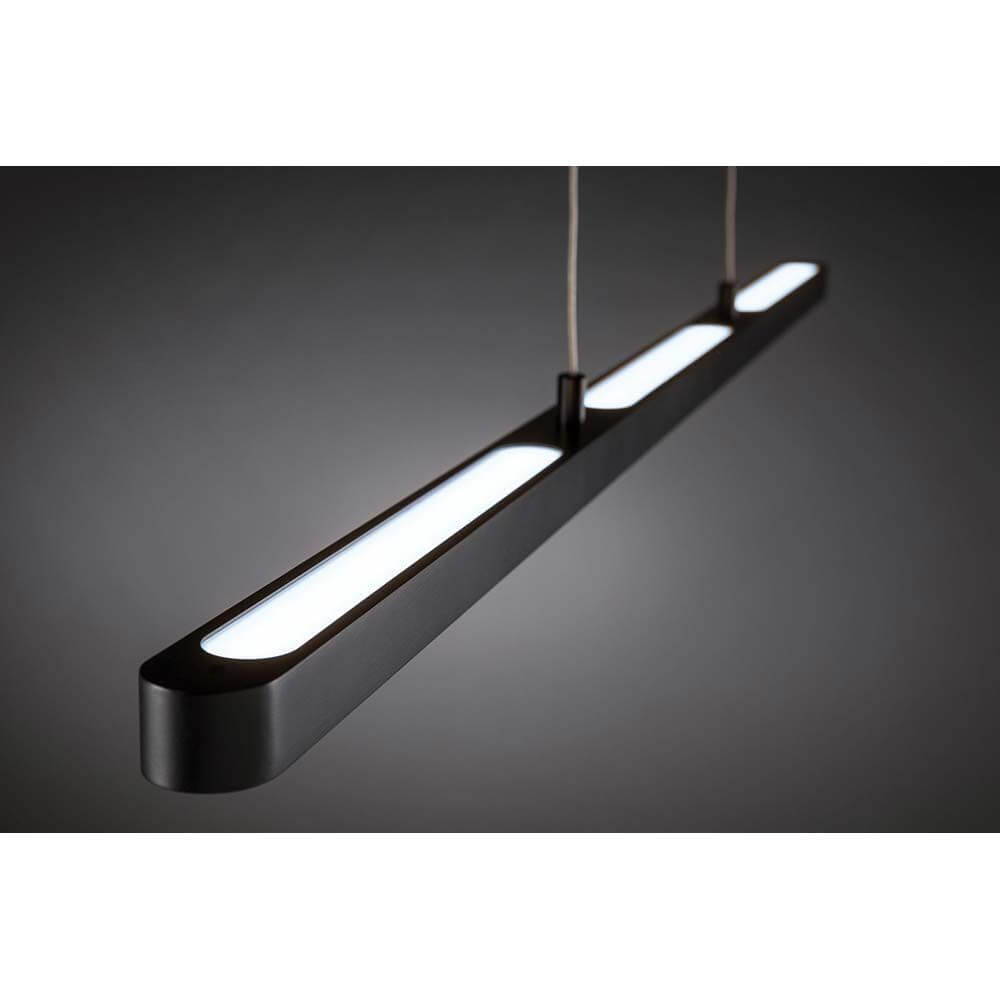 Lento BLE Pendelleuchte LED 1x43W TunW Schw Softlack Aluminium mit modernen LED-Lichtern, höhenverstellbar und elegant gestaltet.