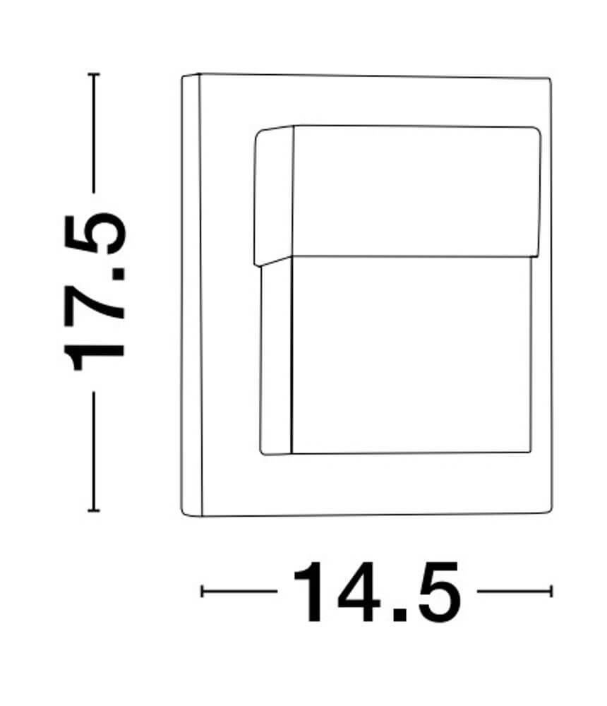Technische Zeichnung der Leto LED Außenwandleuchte Quadratisch 3000K Schwarz IP65 mit Abmessungen.